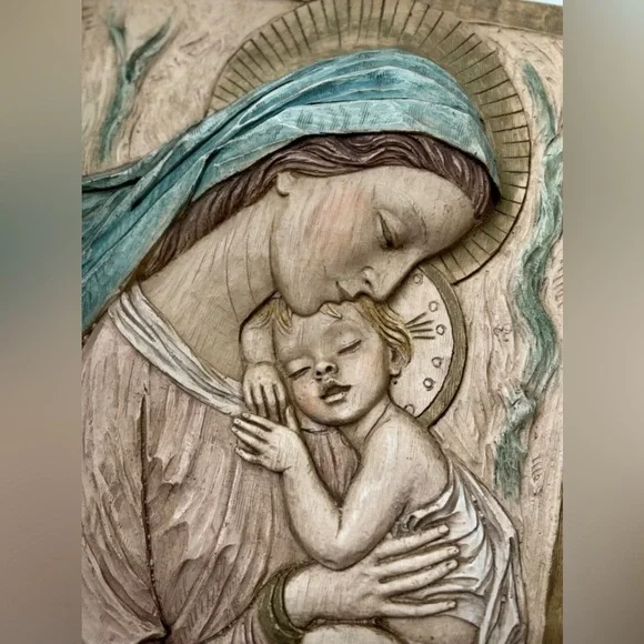 Vintage Bertagna Handpainted Religious Madonna Mary Jesus 18x13 Made In Italy - Picture 2 of 7